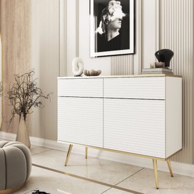 Kombinovaná komoda JENY 2 - bílá / zlatá / zlaté nožky