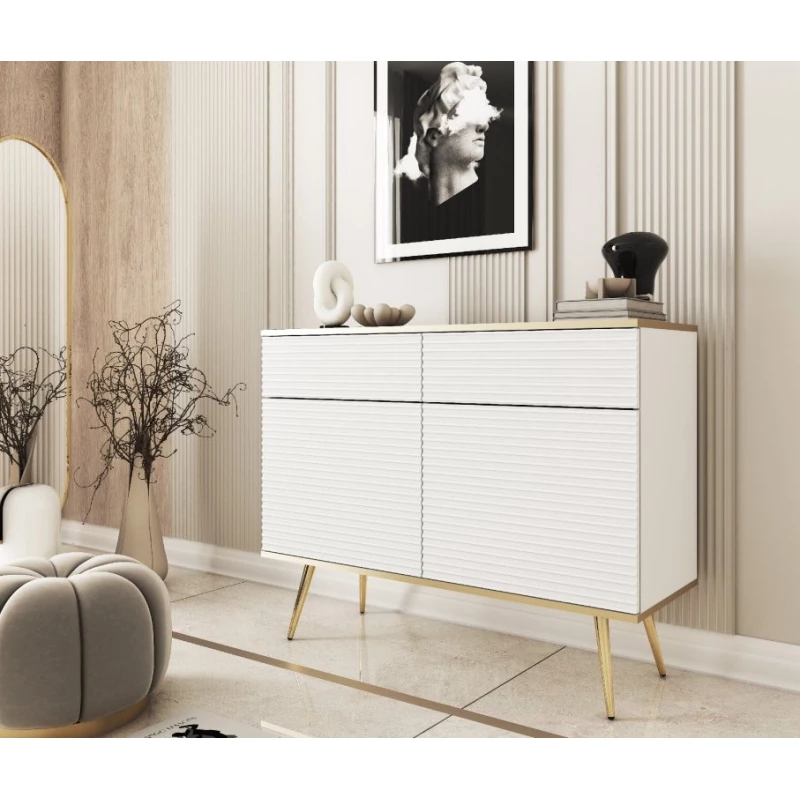 Kombinovaná komoda JENY 2 - bílá / zlatá / zlaté nožky
