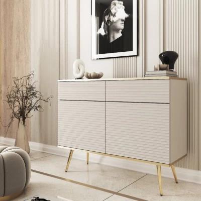Kombinovaná komoda JENY 2 - béžová / zlatá / zlaté nožky