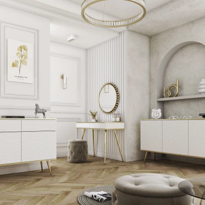 Konzolový stolek JENY 2 - bílý / zlatý / zlaté nožky