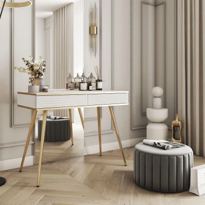 Konzolový stolek JENY 2 - bílý / zlatý / zlaté nožky