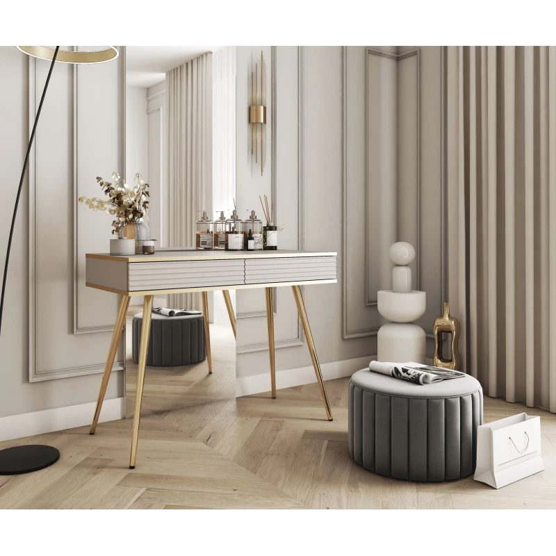 Konzolový stolek JENY 2 - béžový / zlatý / zlaté nožky