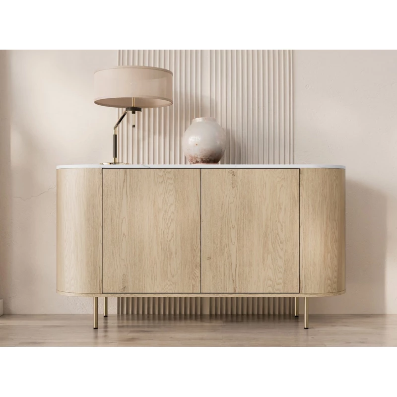 Komoda s dvířky TANGIER - dub cremona / černý mramor / zlatá