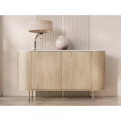 Komoda s dvířky TANGIER - dub cremona / černý mramor / zlatá