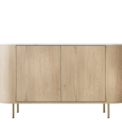 Komoda s dvířky TANGIER - dub cremona / černý mramor / zlatá