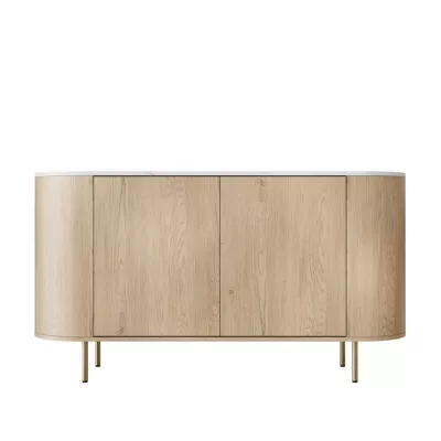 Komoda s dvířky TANGIER - dub cremona / černý mramor / zlatá