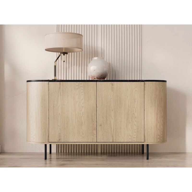 Komoda s dvířky TANGIER - dub cremona / černý mramor / černá