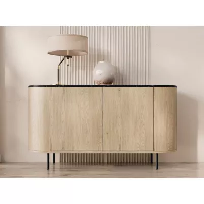 Komoda s dvířky TANGIER - dub cremona / černý mramor / černá