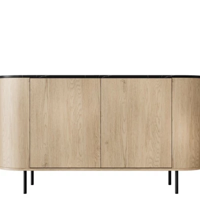 Komoda s dvířky TANGIER - dub cremona / černý mramor / černá