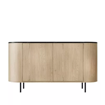 Komoda s dvířky TANGIER - dub cremona / černý mramor / černá