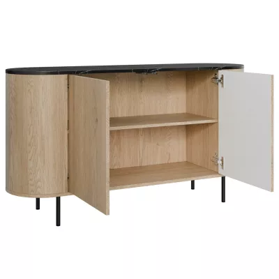 Komoda s dvířky TANGIER - dub cremona / černý mramor / černá