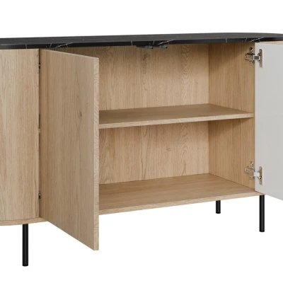 Komoda s dvířky TANGIER - dub cremona / černý mramor / zlatá