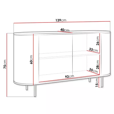 Komoda s dvířky TANGIER - dub cremona / černý mramor / černá