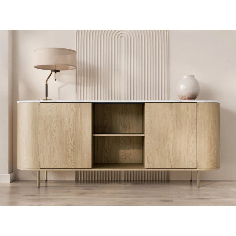 Kombinovaná komoda TANGIER - dub cremona / černý mramor / zlatá