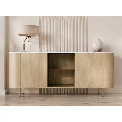 Kombinovaná komoda TANGIER - dub cremona / černý mramor / zlatá