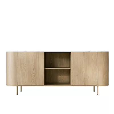 Kombinovaná komoda TANGIER - dub cremona / černý mramor / zlatá