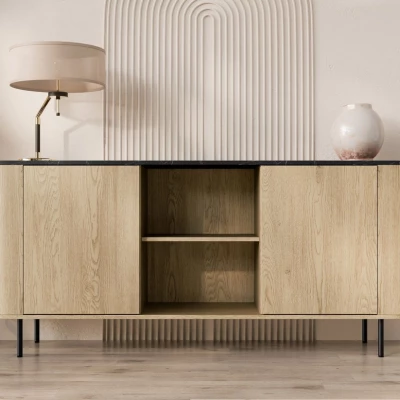 Kombinovaná komoda TANGIER - dub cremona / černý mramor / černá