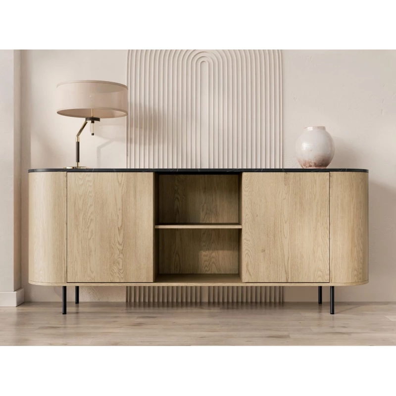 Kombinovaná komoda TANGIER - dub cremona / černý mramor / černá