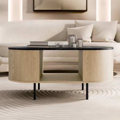 Konferenční stolek TANGIER - dub cremona / černý mramor / černý