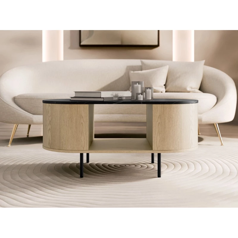 Konferenční stolek TANGIER - dub cremona / černý mramor / černý