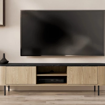 Široký TV stolek TANGIER - dub cremona / černý mramor / černý