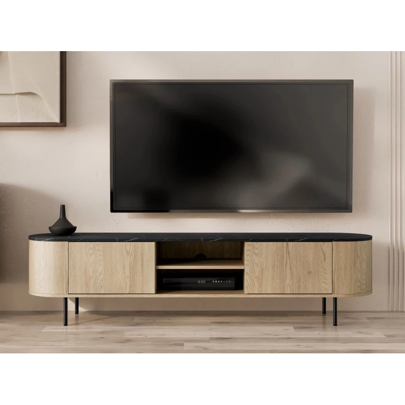 Široký TV stolek TANGIER - dub cremona / černý mramor / černý