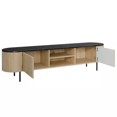Široký TV stolek TANGIER - dub cremona / černý mramor / zlatý