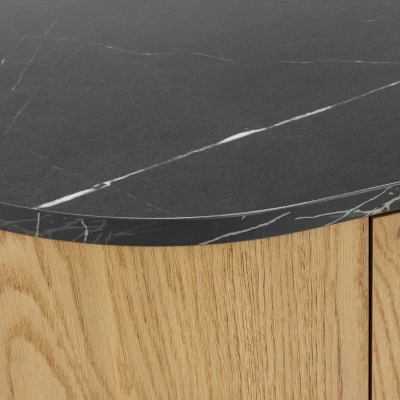 Široký TV stolek TANGIER - dub cremona / černý mramor / zlatý