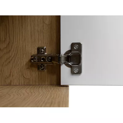 Široký TV stolek TANGIER - dub cremona / černý mramor / zlatý