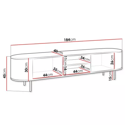 Široký TV stolek TANGIER - dub cremona / černý mramor / zlatý