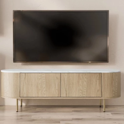 TV stolek TANGIER - dub cremona / černý mramor / zlatý