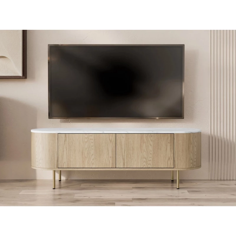 TV stolek TANGIER - dub cremona / černý mramor / zlatý