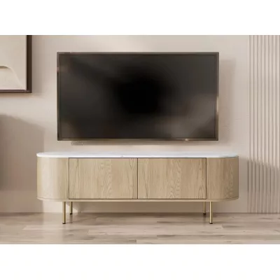 TV stolek TANGIER - dub cremona / černý mramor / zlatý