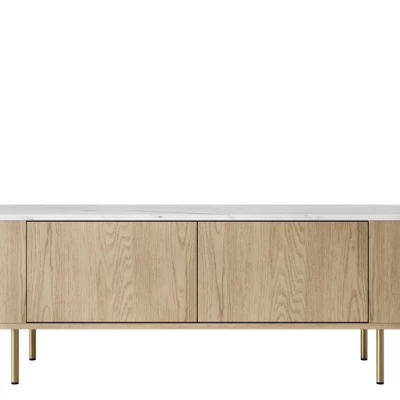 TV stolek TANGIER - dub cremona / černý mramor / zlatý