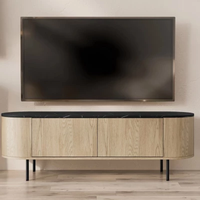 TV stolek TANGIER - dub cremona / černý mramor / černý