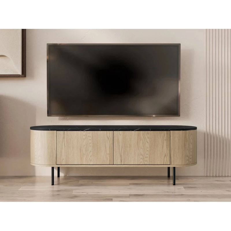 TV stolek TANGIER - dub cremona / černý mramor / černý