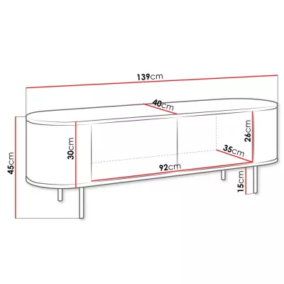 TV stolek TANGIER - dub cremona / černý mramor / zlatý