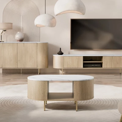 Nábytek do obývacího pokoje TANGIER - dub cremona / černý mramor / zlatý