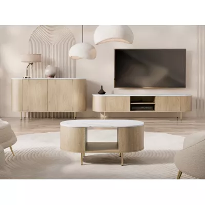 Nábytek do obývacího pokoje TANGIER - dub cremona / černý mramor / zlatý