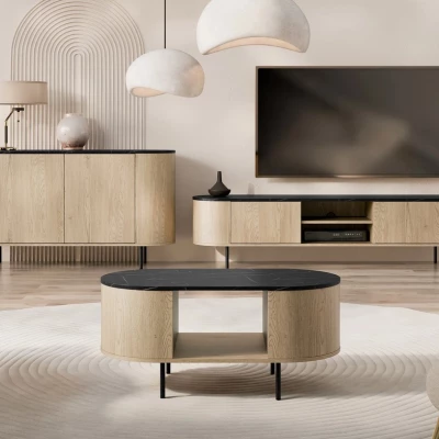 Nábytek do obývacího pokoje TANGIER - dub cremona / černý mramor / černý