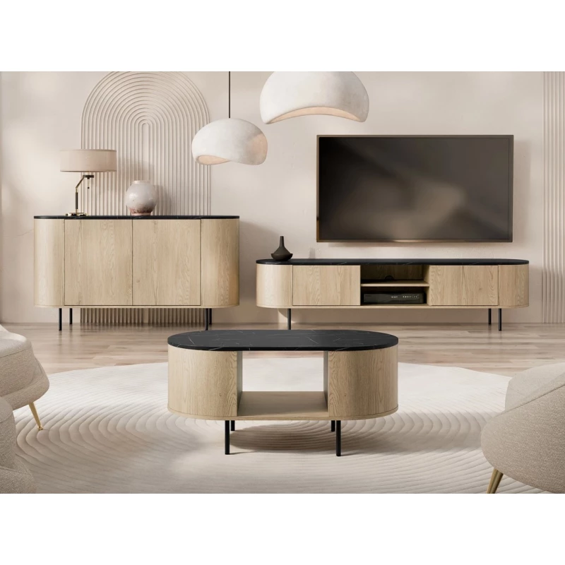 Nábytek do obývacího pokoje TANGIER - dub cremona / černý mramor / černý