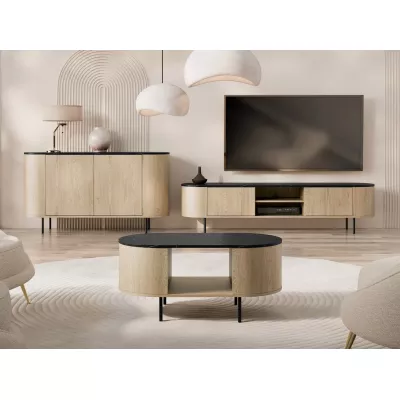 Nábytek do obývacího pokoje TANGIER - dub cremona / černý mramor / černý