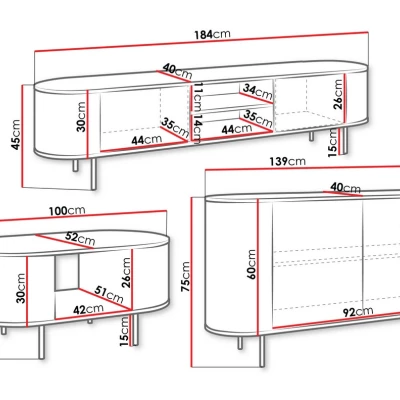 Nábytek do obývacího pokoje TANGIER - dub cremona / černý mramor / černý