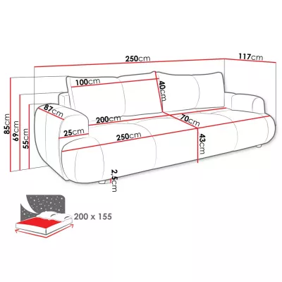 Rozkládací pohovka s úložným prostorem ERBIN - teplá šedá