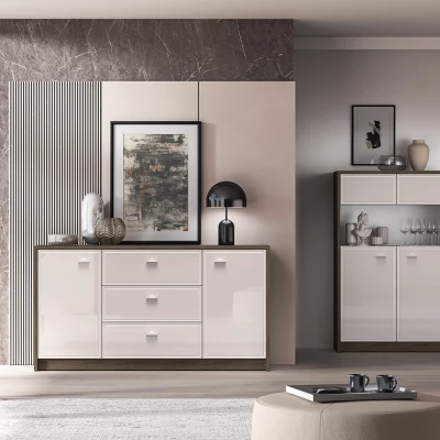 Široká kombinovaná komoda SAFIEH - dub / kašmír