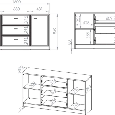 Široká kombinovaná komoda SAFIEH - dub / kašmír