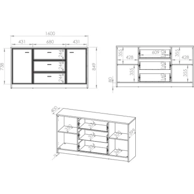 Široká kombinovaná komoda SAFIEH - dub / kašmír