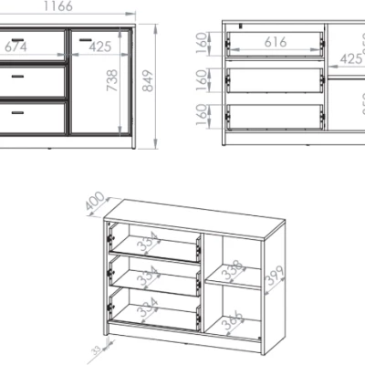 Kombinovaná komoda SAFIEH - dub / kašmír