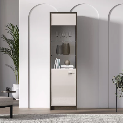 Prosklená vitrína SAFIEH - dub / kašmír