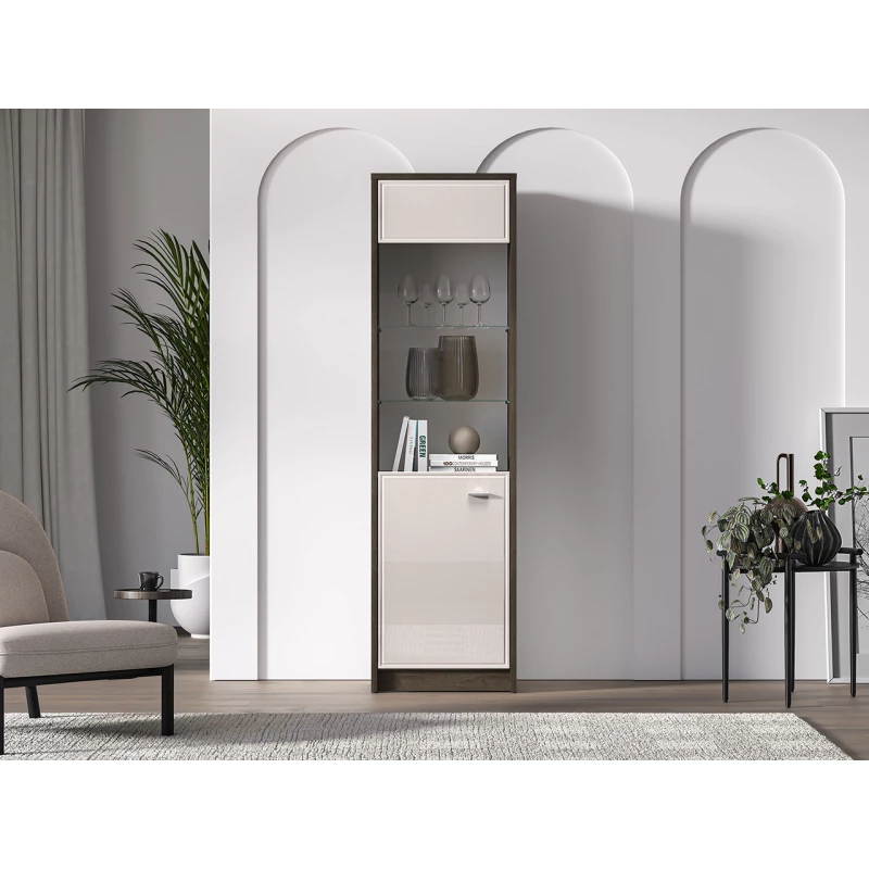 Prosklená vitrína SAFIEH - dub / kašmír